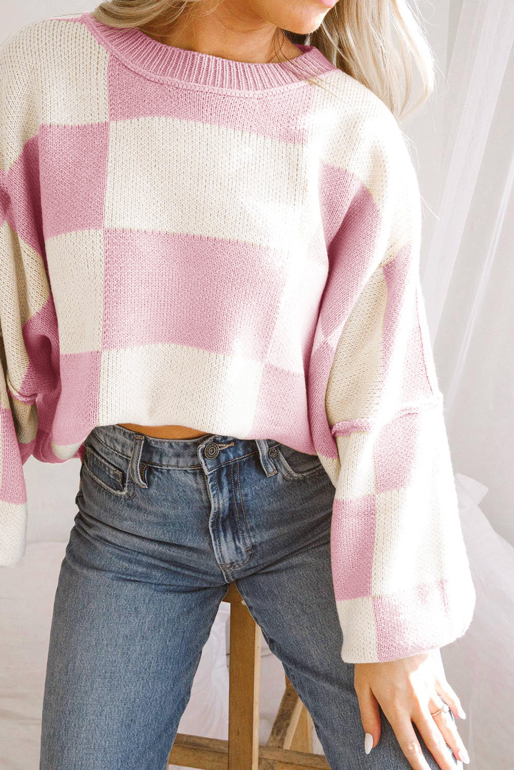 Pink Checkered Sweater