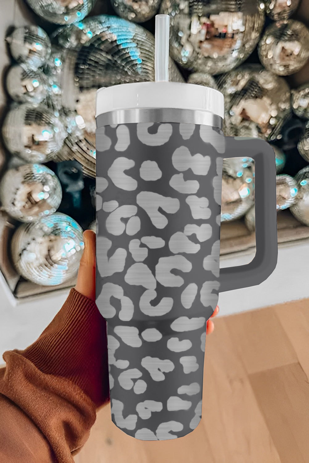 Gray Leopard 40oz Stainless Steel Tumbler