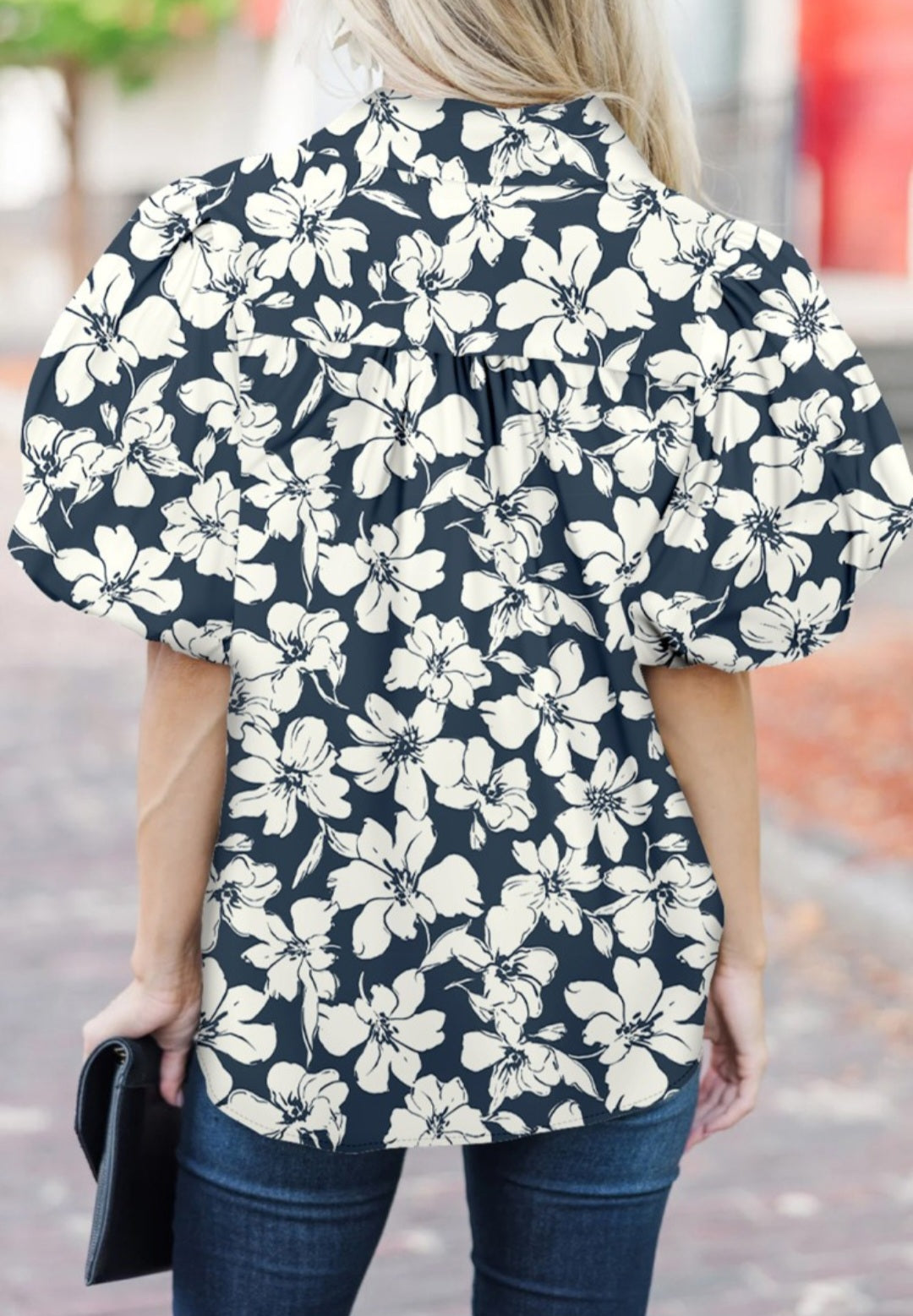 Navy Blue Floral Top