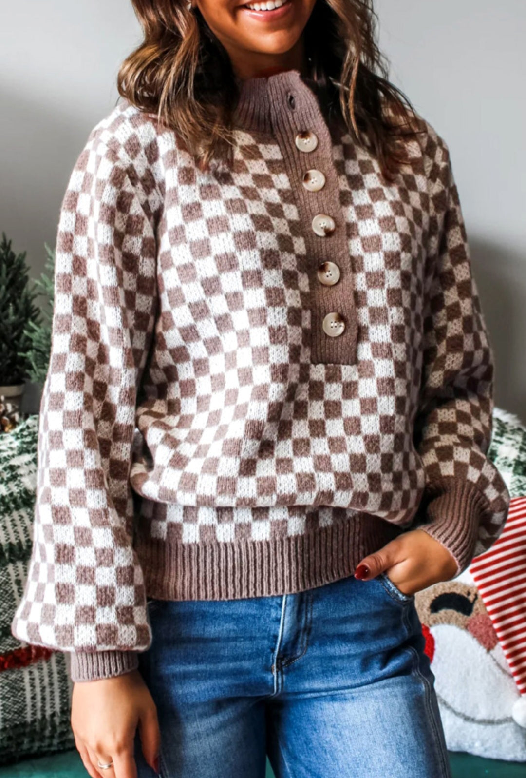 Brown Checkered Sweater