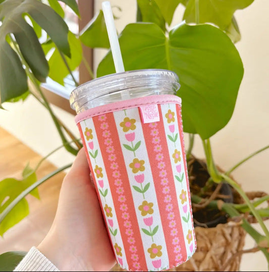 Striped Floral Coffee Cup Cover