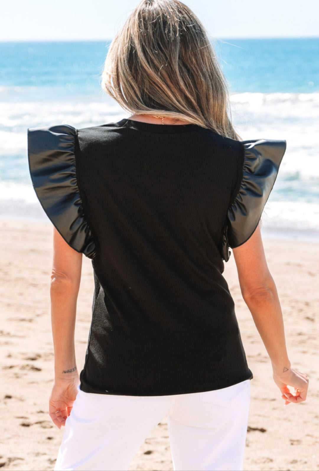 Black Leather Sleeve Top