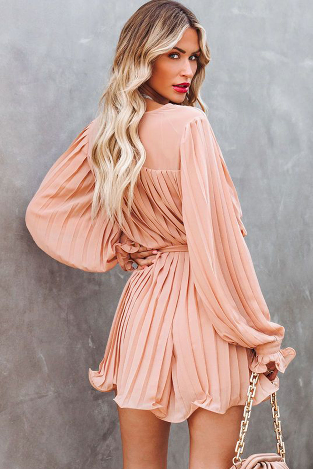 Pink Pleated Ruffled Romper