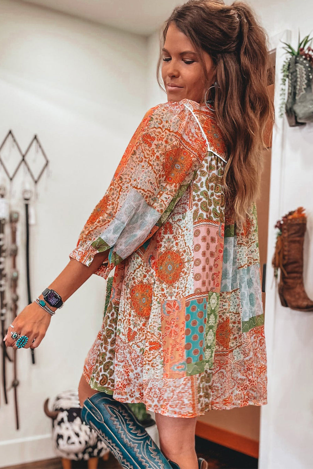 Orange Boho Paisley Dress