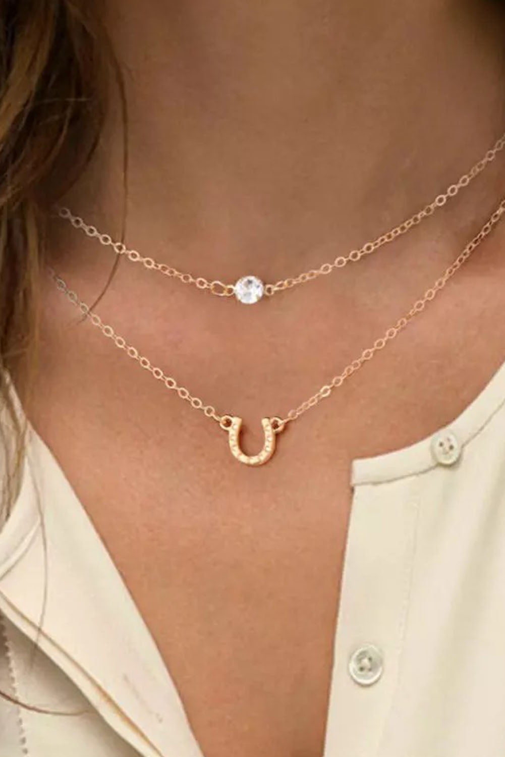 Gold Horseshoe Layered Necklace