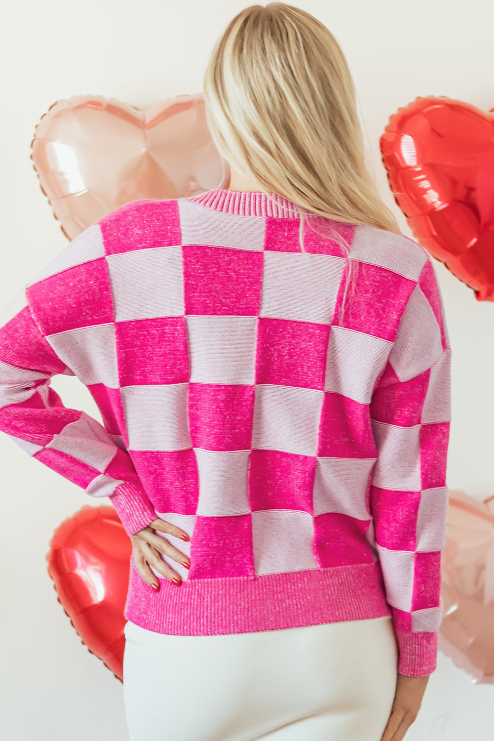 Pink Checkered Cardigan