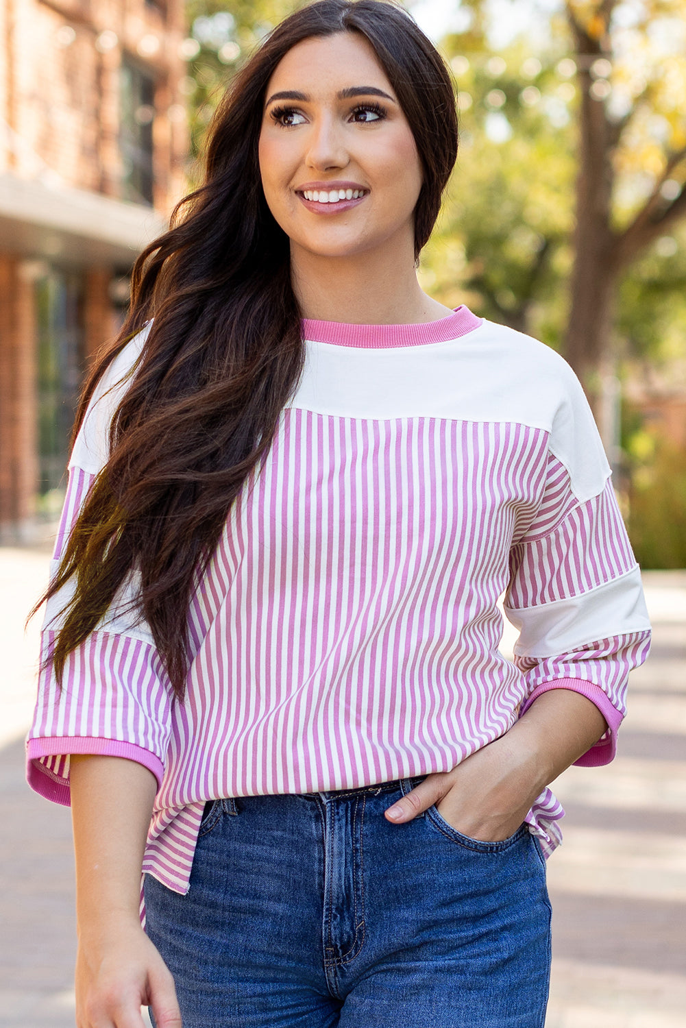 Purple Striped Casual Top