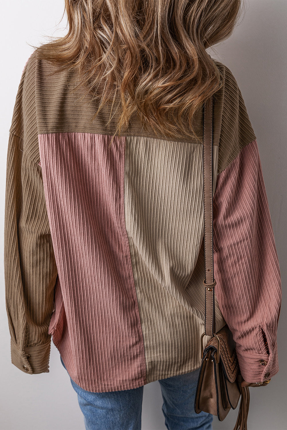 Tan & Pink Buttoned Corduroy Shacket