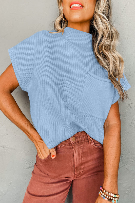 Beau Blue Patch Pocket Ribbed Top