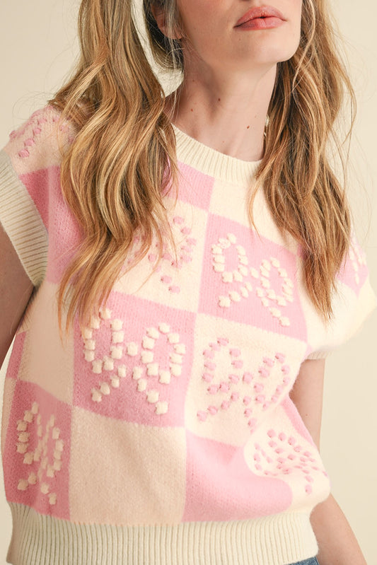 Pink Bow Checkered Sweater Vest