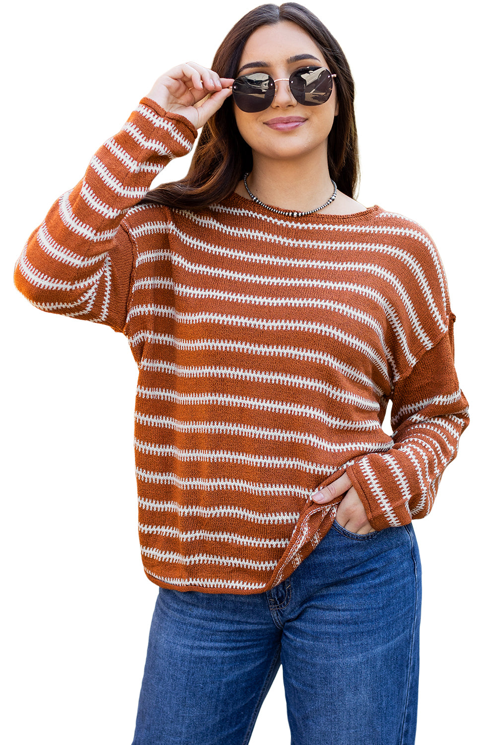 Brown Stripe Casual Sweater