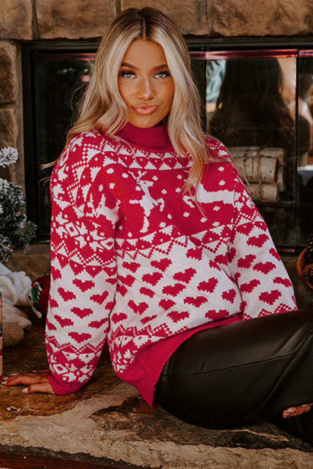 Red Christmas Reindeer Heart Sweater