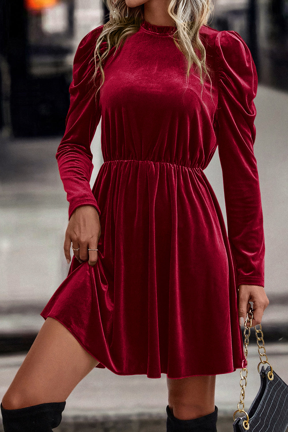 Red Dahlia Velvet Frilled Dress