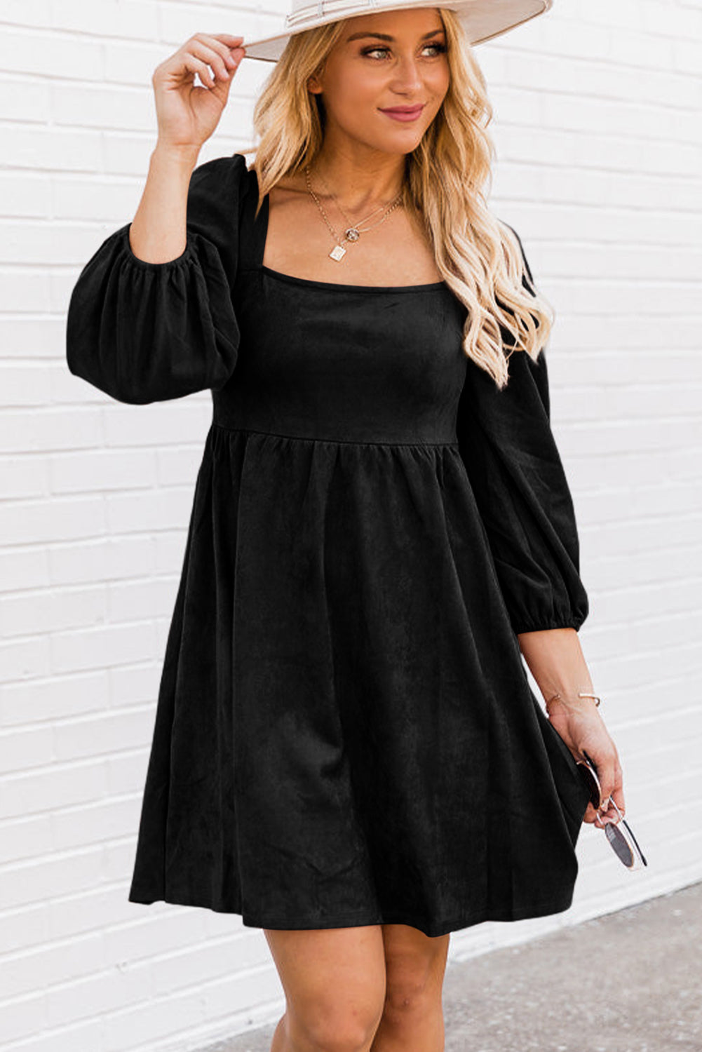 Black Suede Square Neck Dress