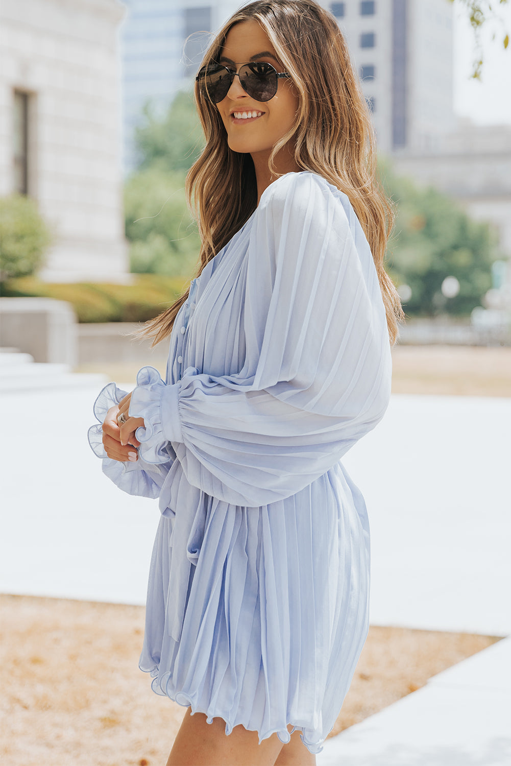 Sky Blue Pleated Romper