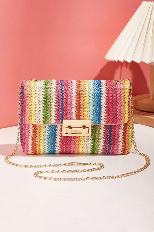 Multicolor Bohemian Woven Gold Chain Shoulder Bag