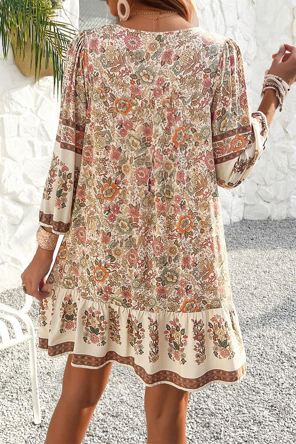 Apricot Floral Print Mini Dress