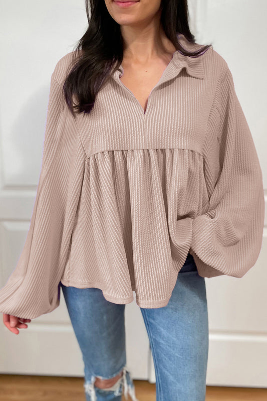 Pale Bubble Sleeve Babydoll Top