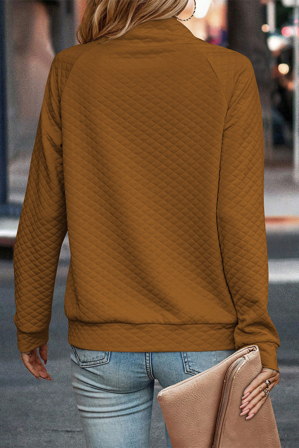 Chestnut Quilted Buttoned Sweatshirt