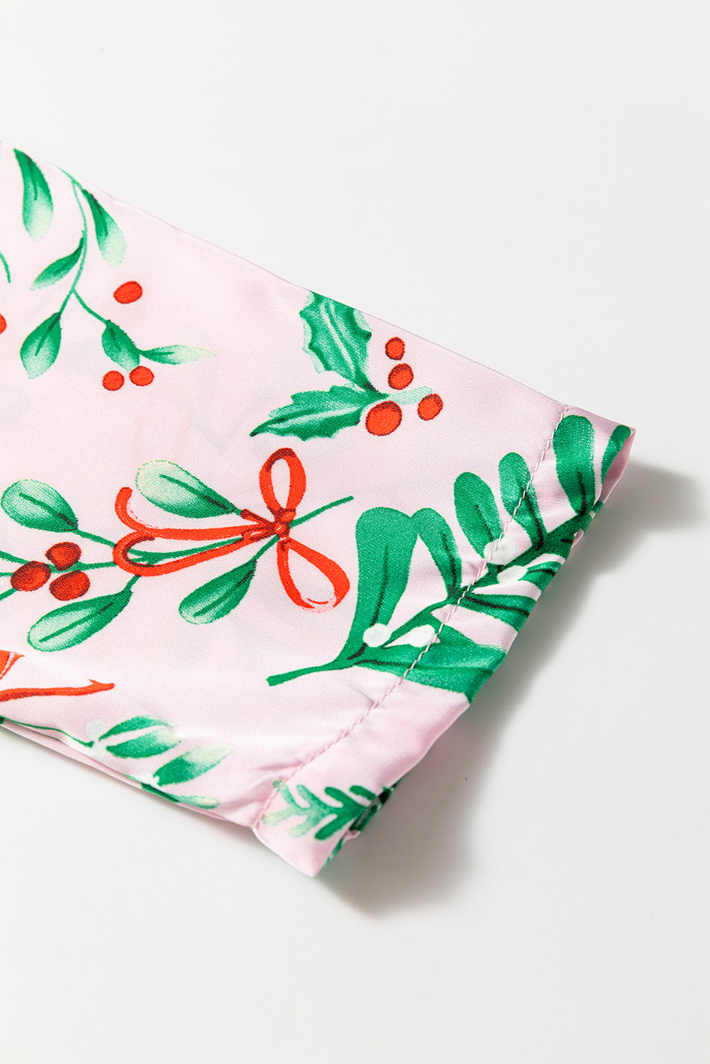 Pink Christmas Plant Satin Pajamas