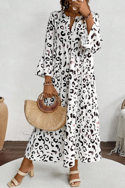 White Leopard Print Maxi Dress