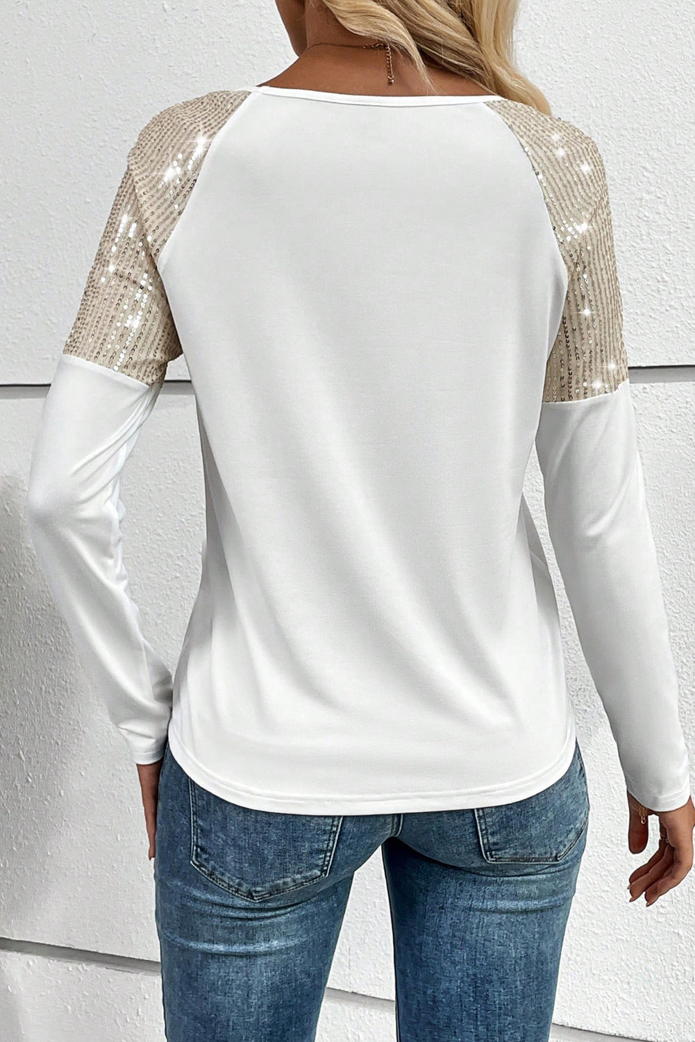 White Sequin Pocket Top