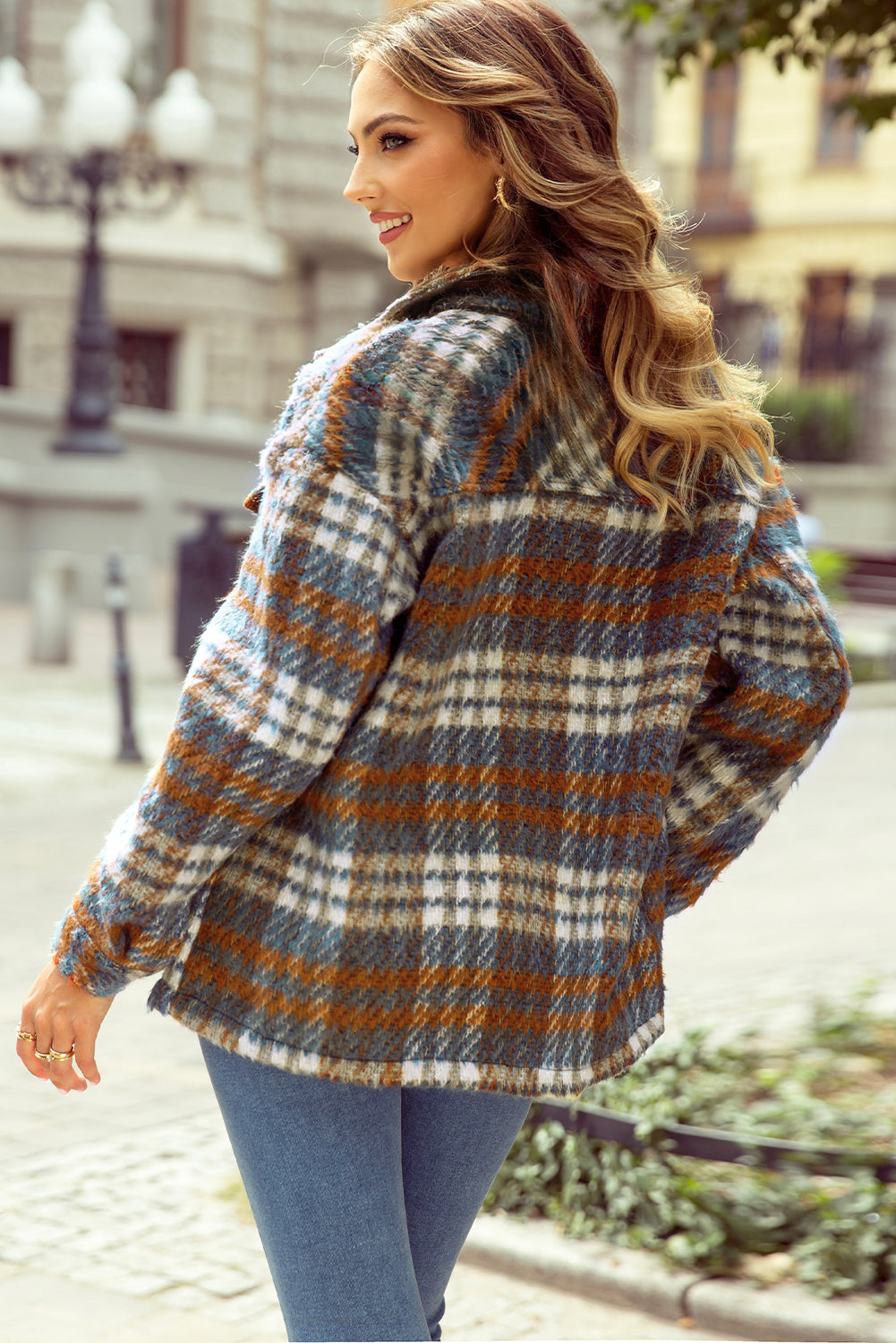 Cinnamon Plaid Print Shacket