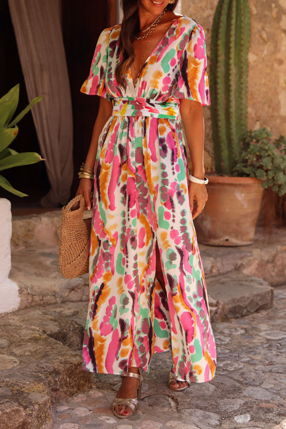 Pink Boho Tie-dye Maxi Dress