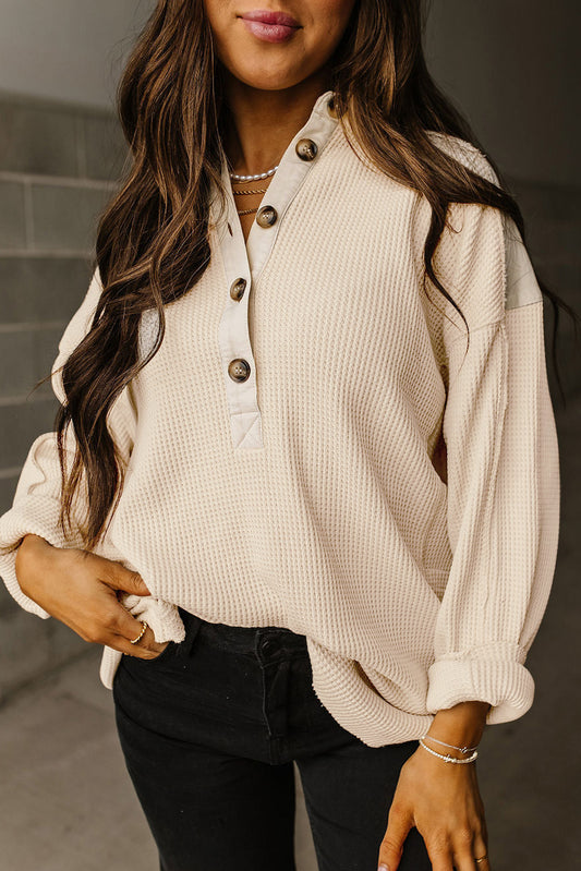 Ctream Waffle Half Button Top