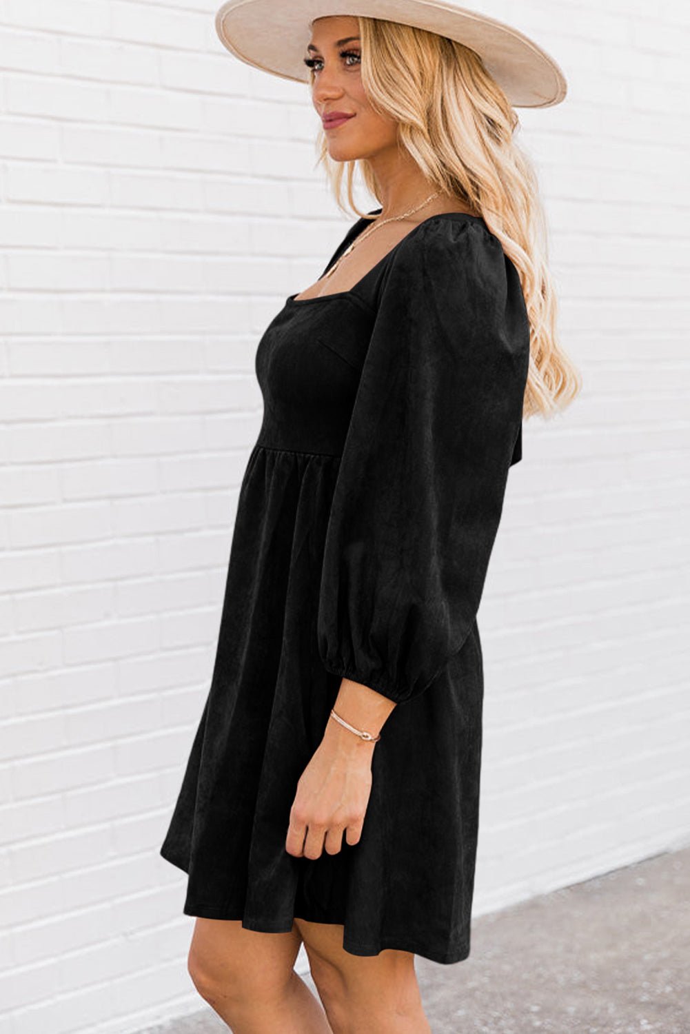 Black Suede Square Neck Dress