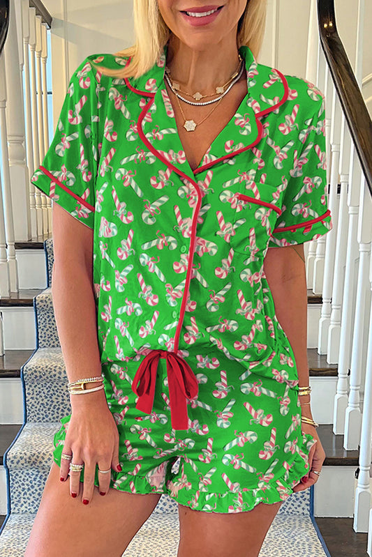 Green Christmas Candy Cane Pajama Set