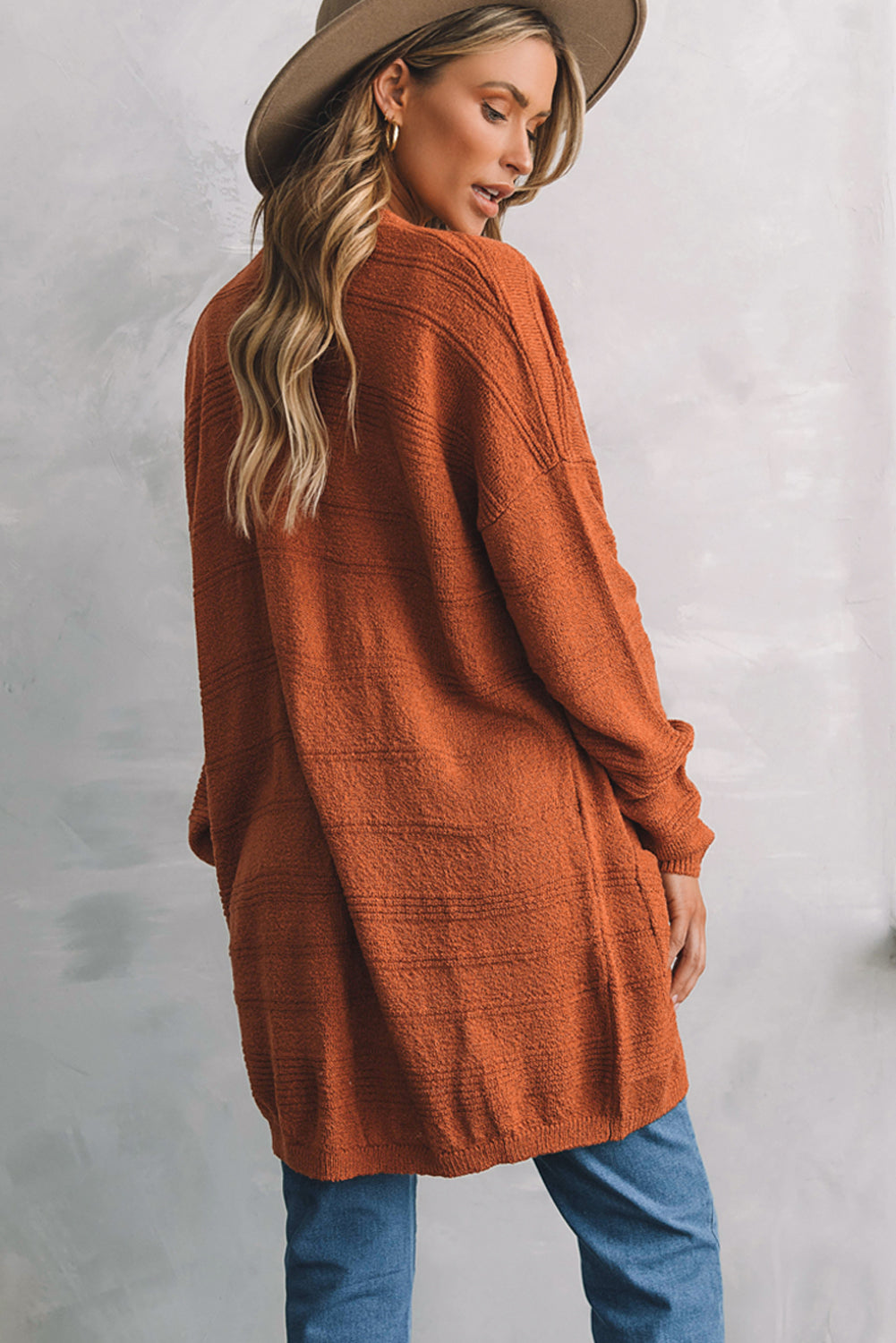 Burnt Orange Knit Cardigan with Pockets