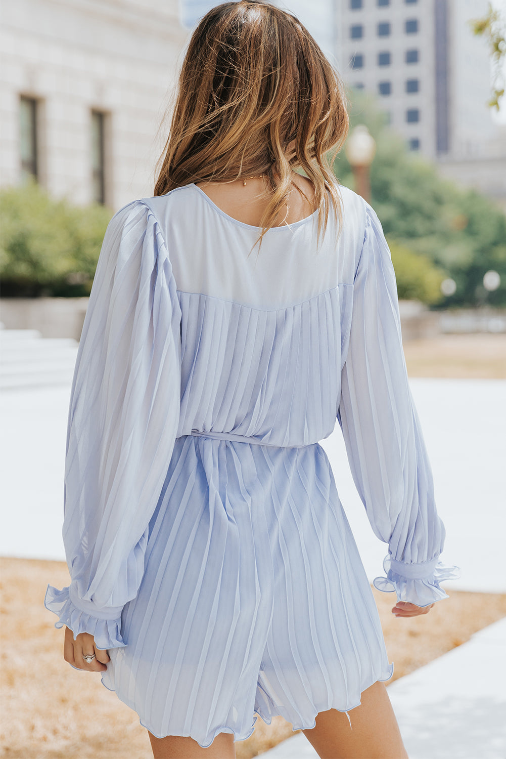 Sky Blue Pleated Romper