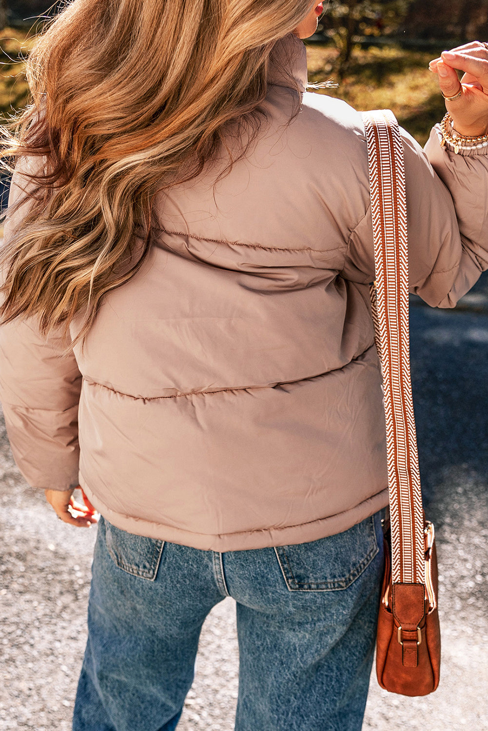 Apricot Pink Full Zipper Puffer Jacket