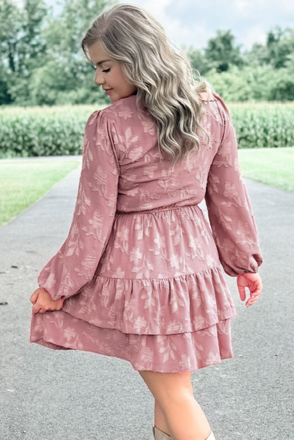 Peach Blossom Floral Ruffled Plus Size Dress