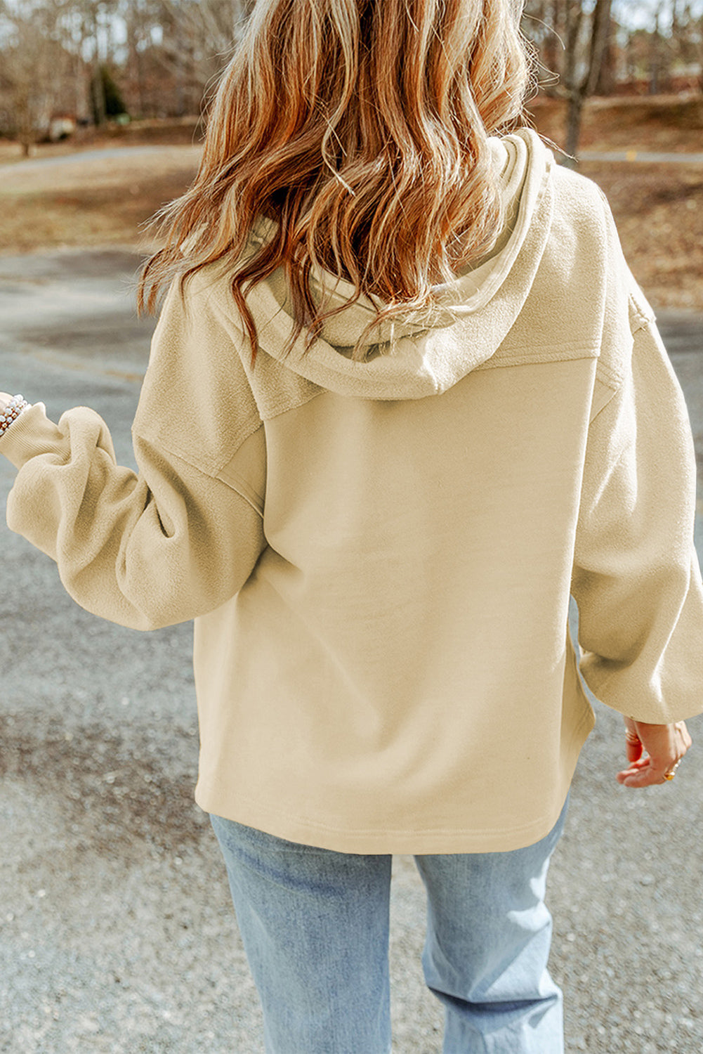 Apricot Drawstring Hood Zip Up Jacket