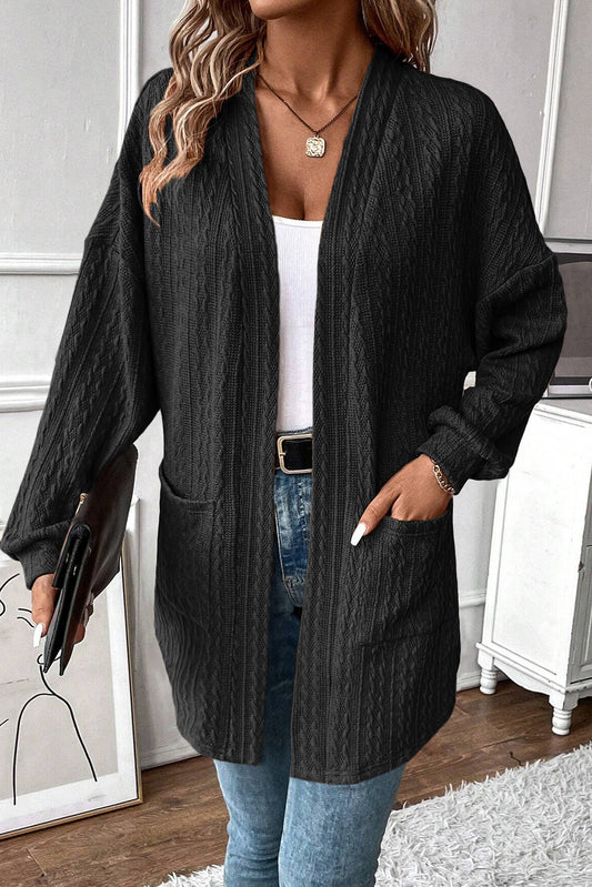 Black Textured Knit Cardigan