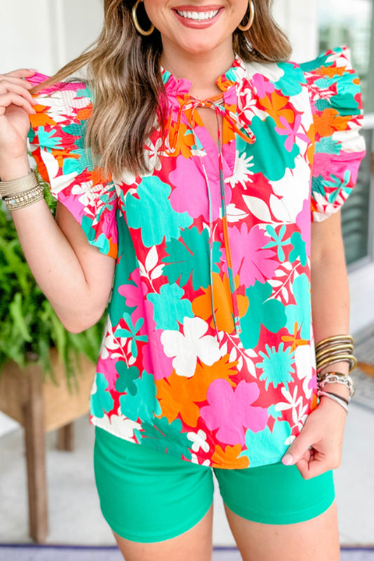 Pink Floral Ruffle Top