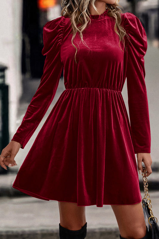 Red Dahlia Velvet Frilled Dress