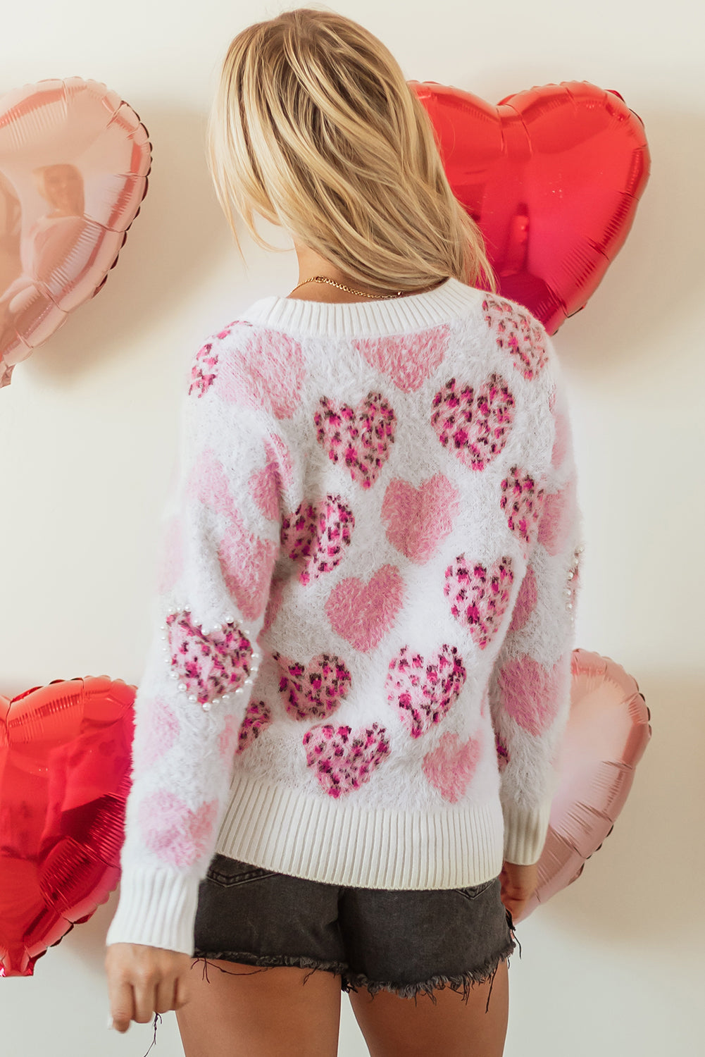 Pink Heart Leopard Fuzzy Sweater