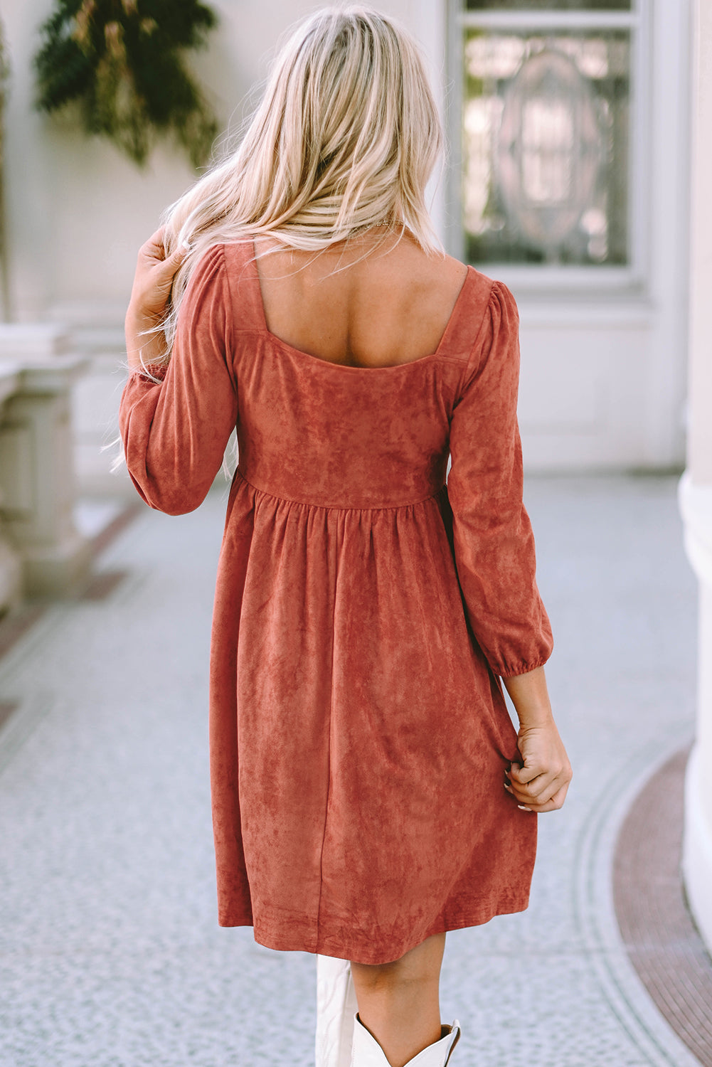 Brown Suede Square Neck Dress