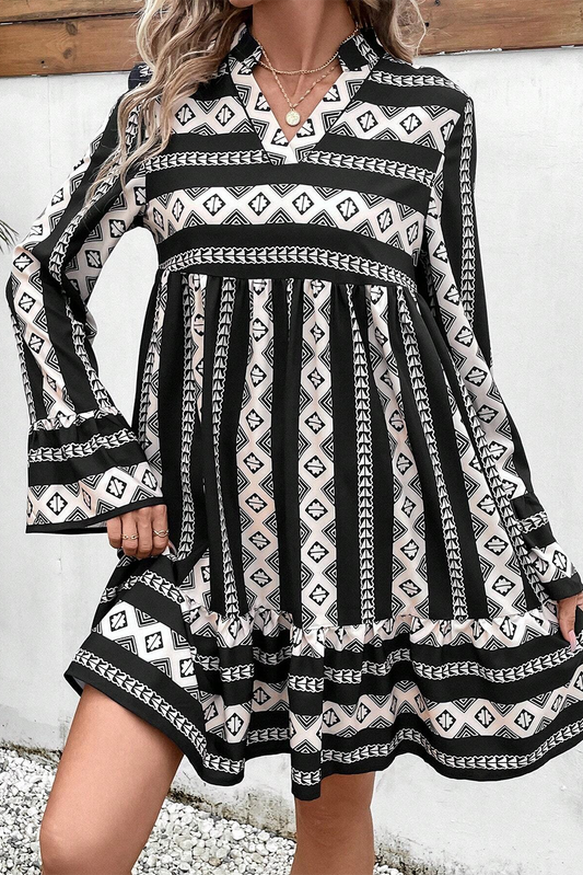 Black Boho Geometric Mini Dress