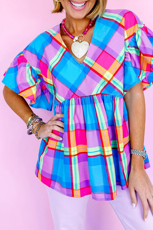 Colorful Plaid Babydoll Top