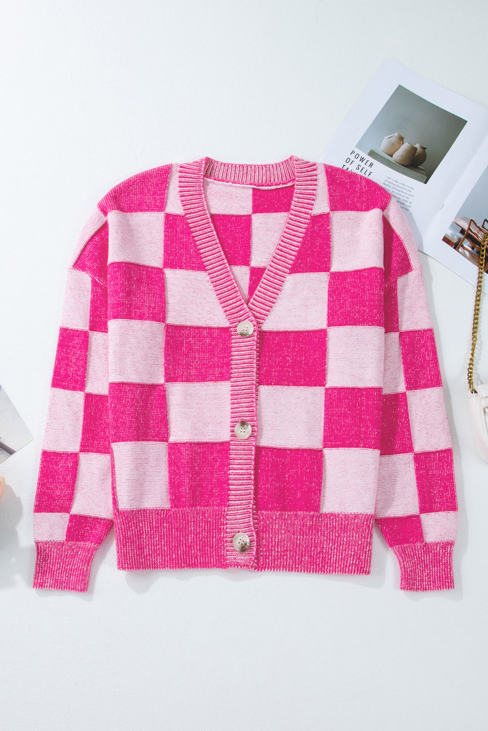 Pink Checkered Cardigan