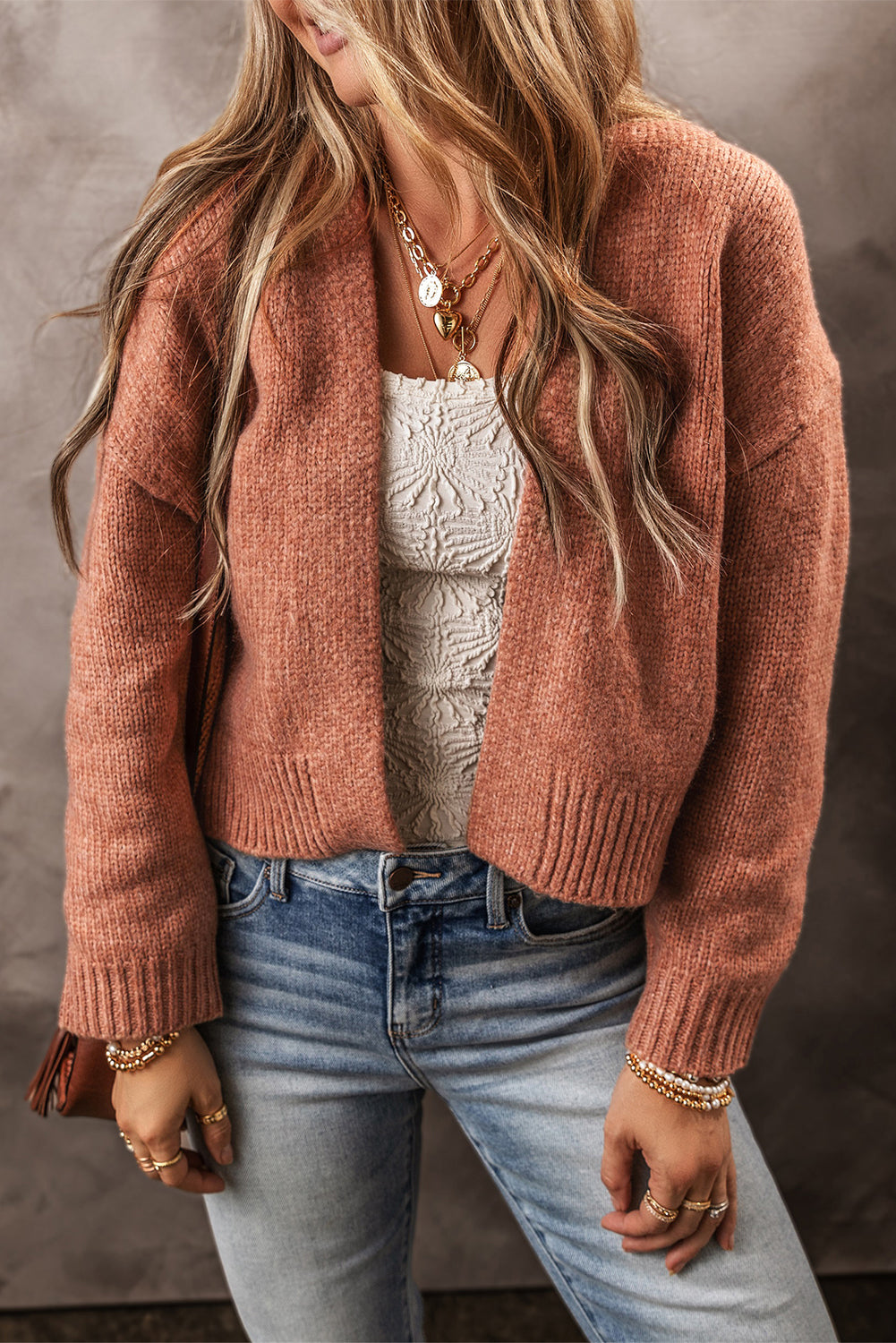 Beige Open Front Cropped Cardigan