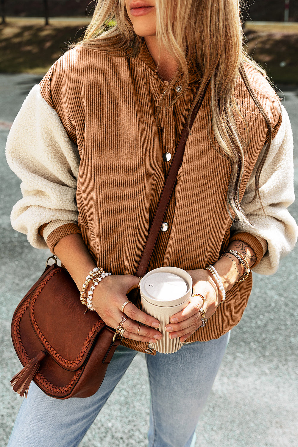 Tan Corduroy Bomber Jacket