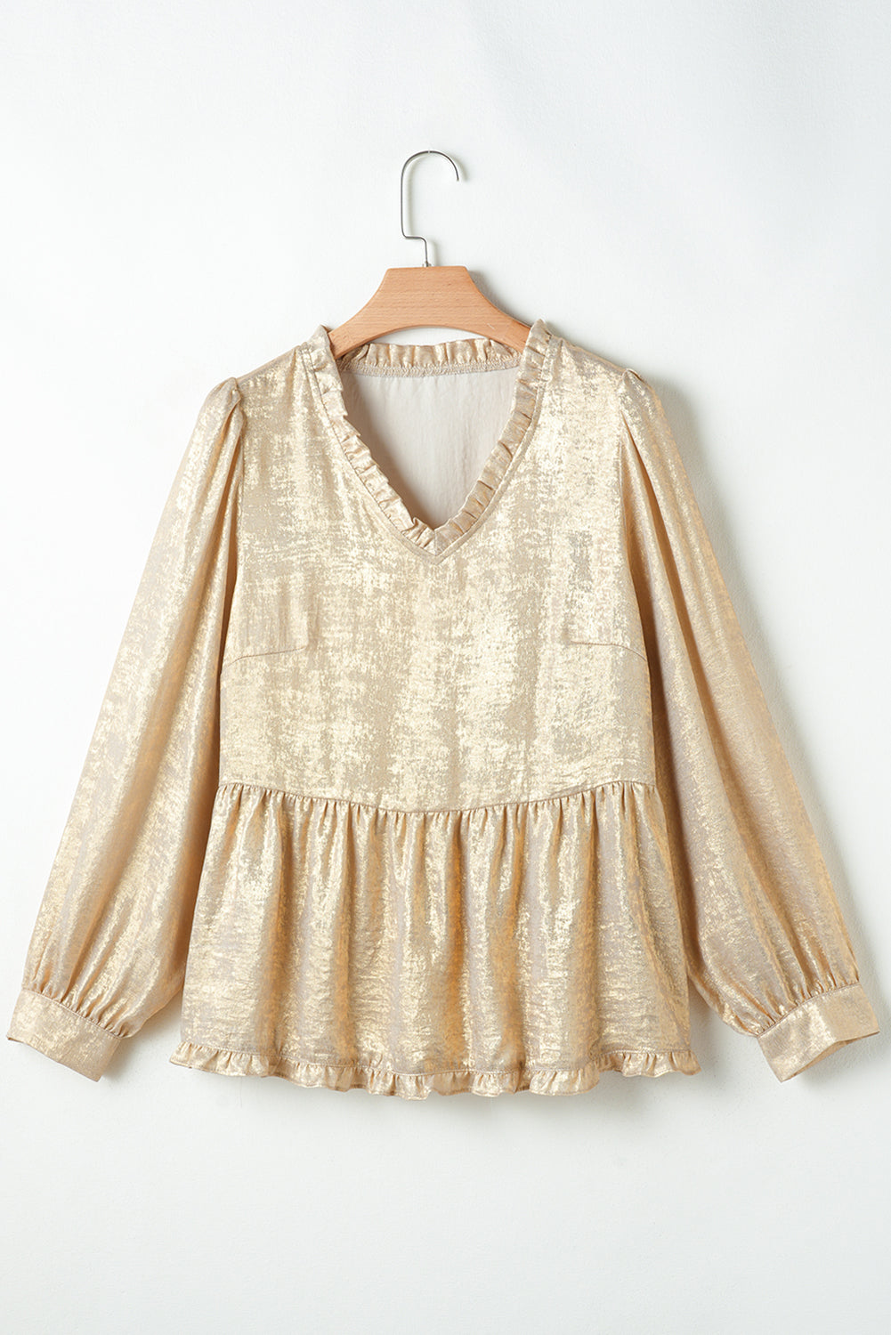 Gold Metallic Frilled Babydoll Blouse