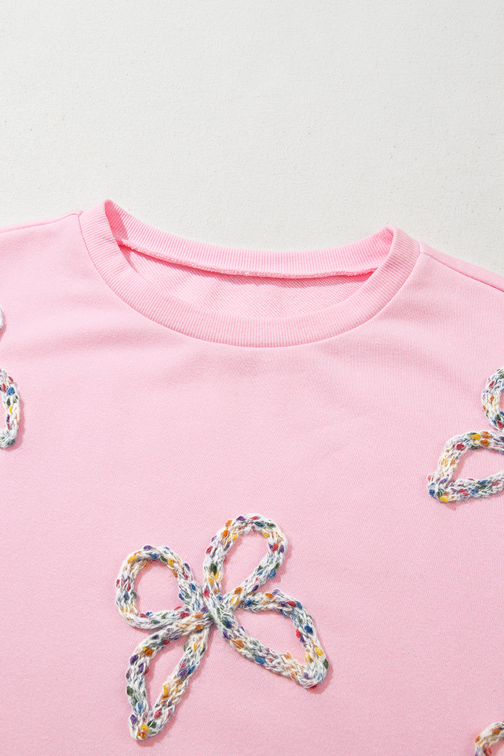 Light Pink Embroidered Bow Sweatshirt