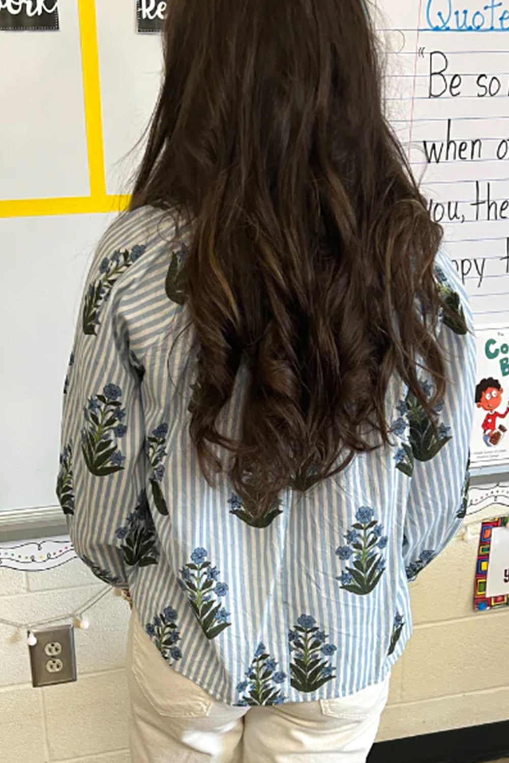 Beau Blue Striped Floral Top