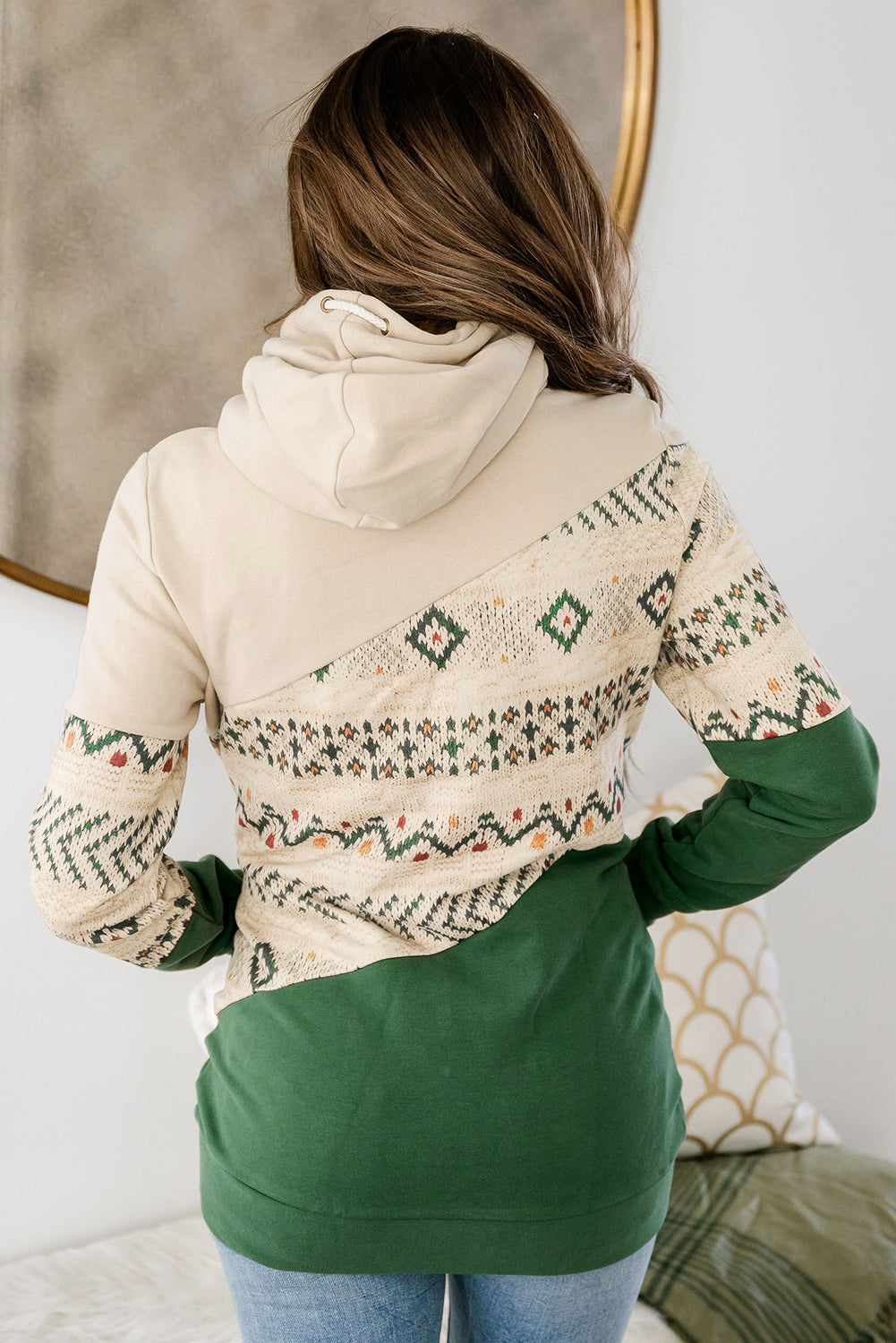 Blackish Green Geometric Patchwork Hoodie